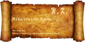 Mikolovits Kada névjegykártya